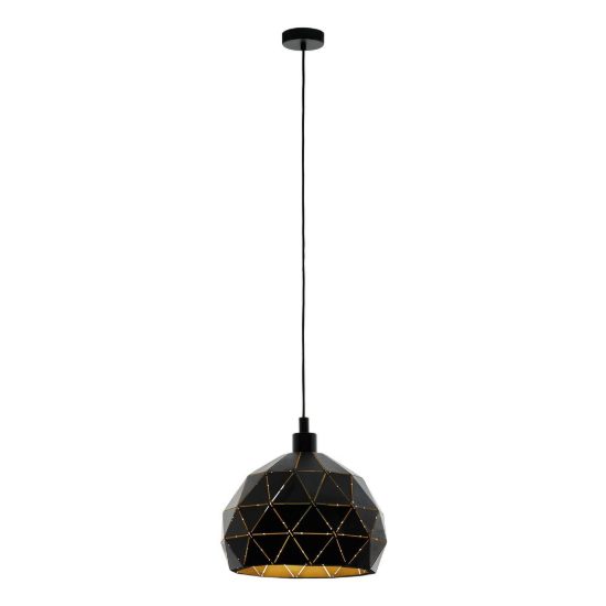 Eglo roccaforte lampadario a sospensione 40cm per cucina moderno nero e oro
