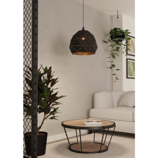 Eglo roccaforte lampadario a sospensione 40cm per cucina moderno nero e oro