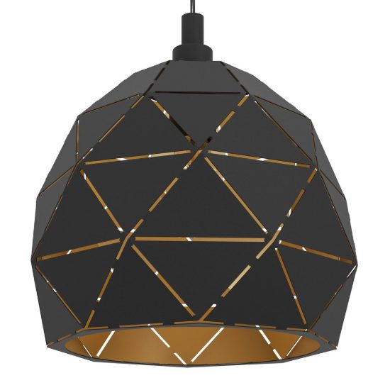 Eglo roccaforte lampadario a sospensione 40cm per cucina moderno nero e oro