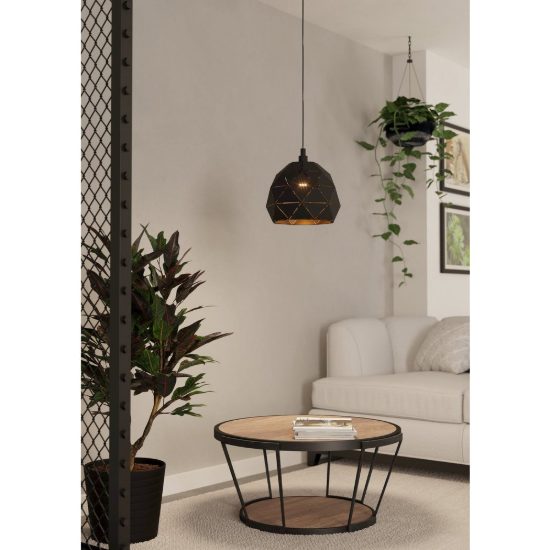 Eglo roccaforte lampadario a sospensione 30cm per cucina moderno nero e oro