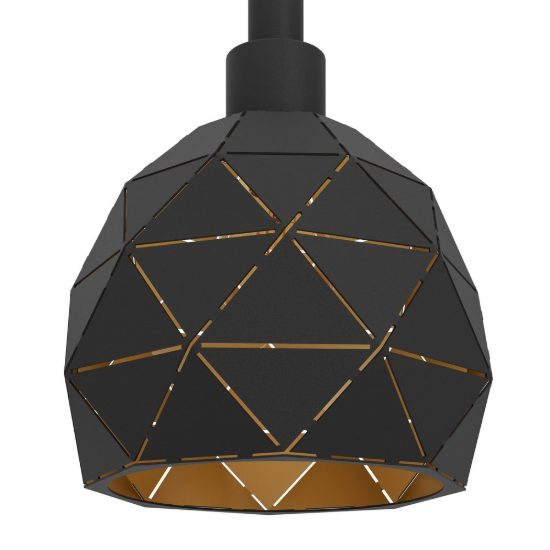 Eglo roccaforte lampadario a sospensione 3 luci 75cm per cucina moderno nero e oro