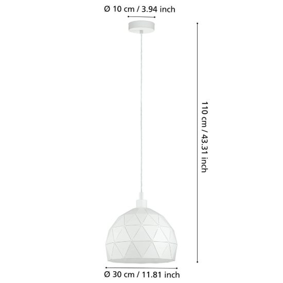 Eglo roccaforte lampadario a sospensione 30cm per cucina moderno bianco