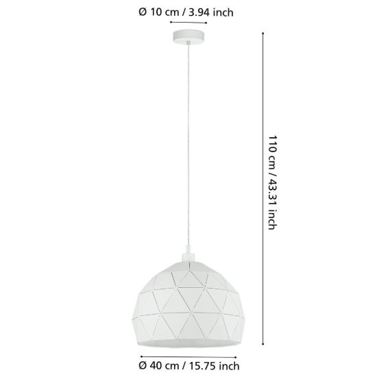 Eglo roccaforte lampadario a sospensione 40cm per cucina moderno bianco