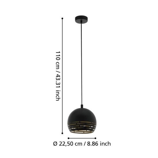 Eglo camastra lampada a sospensione 22,5cm per cucina moderna nero e oro