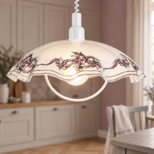 Eglo vetro lampadario 42cm per cucina classico con vetro decorato bianco lilla e nero