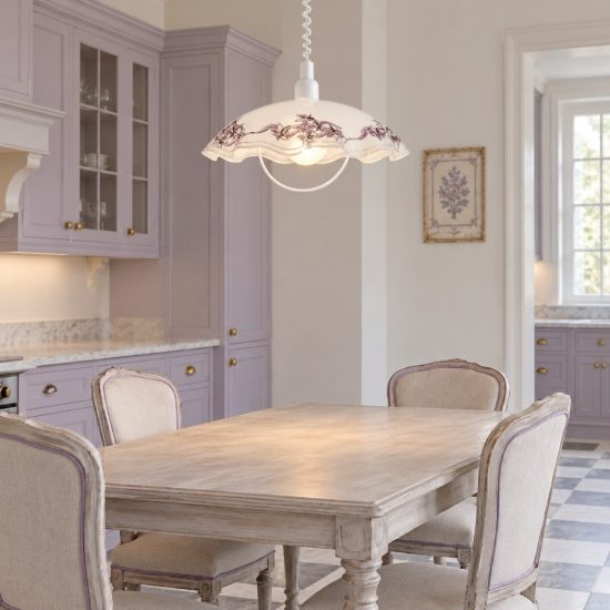 Eglo vetro lampadario 42cm per cucina classico con vetro decorato bianco lilla e nero