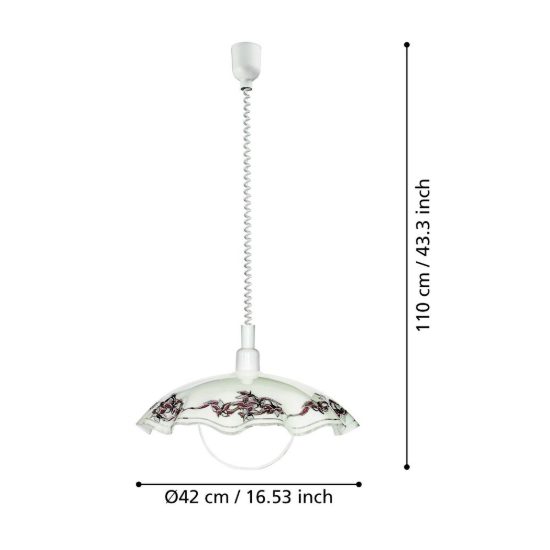 Eglo vetro lampadario 42cm per cucina classico con vetro decorato bianco lilla e nero