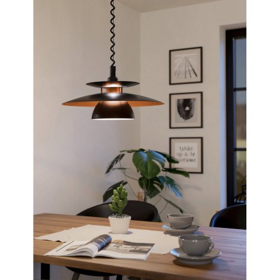 Eglo brenda lampadario a sospensione 43cm per cucina moderno nero e rame