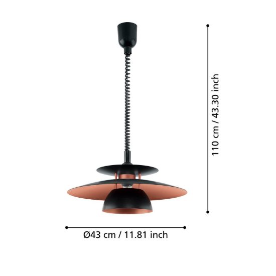 Eglo brenda lampadario a sospensione 43cm per cucina moderno nero e rame
