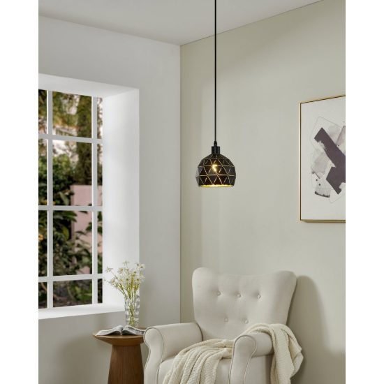 Eglo roccaforte lampadario a sospensione 17cm per cucina moderno nero e oro