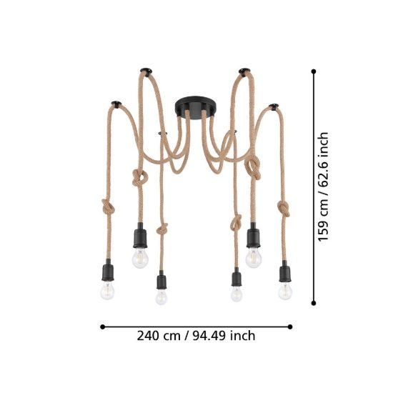Eglo rampside lampadario a sospensione 6 luci 18cm per sala da pranzo industriale nero