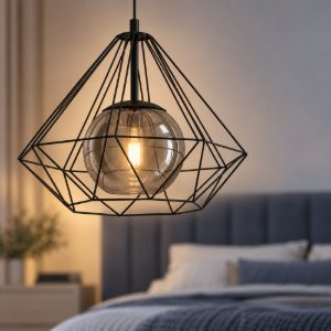 Eglo vernham lampada a sospensione 32,5cm per ingresso industriale nera con vetro fumé