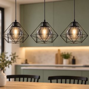 Eglo vernham lampadario a sospensione 3 luci 114,5cm per cucina industriale nero con vetri fumé