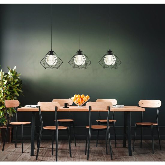 Eglo vernham lampadario a sospensione 3 luci 114,5cm per cucina industriale nero con vetri fumé