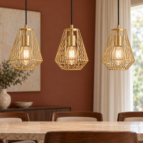 Eglo stype lampadario a sospensione 3 luci 96cm per cucina moderno oro