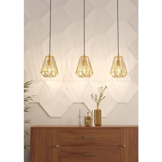 Eglo stype lampadario a sospensione 3 luci 96cm per cucina moderno oro