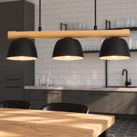 Eglo sherburn lampadario a sospensione 3 luci 77cm per cucina moderno nero e marrone