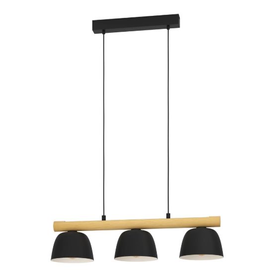 Eglo sherburn lampadario a sospensione 3 luci 77cm per cucina moderno nero e marrone