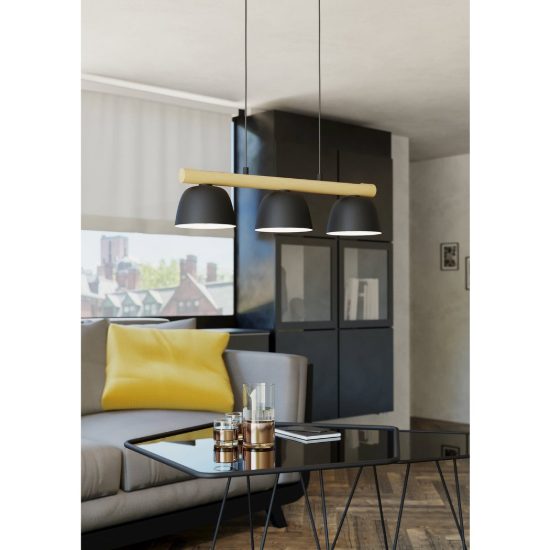Eglo sherburn lampadario a sospensione 3 luci 77cm per cucina moderno nero e marrone