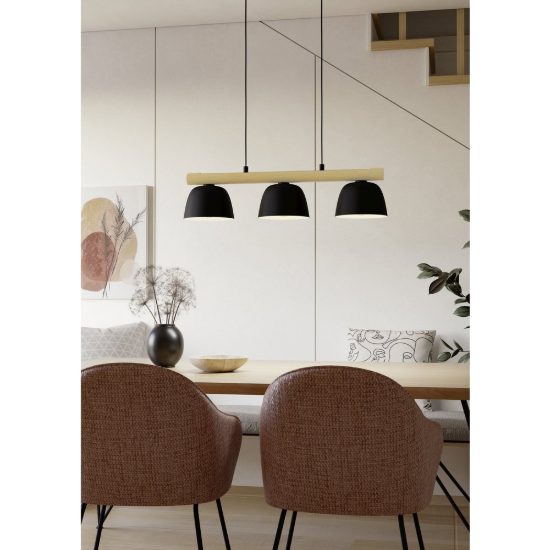 Eglo sherburn lampadario a sospensione 3 luci 77cm per cucina moderno nero e marrone