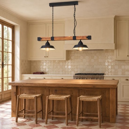 Eglo oldbury lampadario a sospensione 2 luci 86cm per sala da pranzo rustico nero e marrone