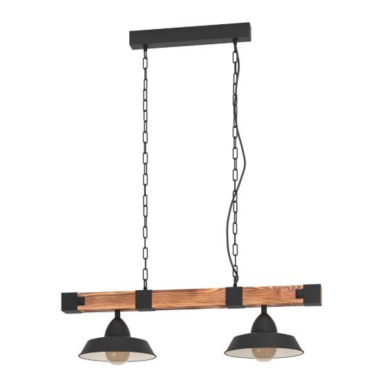 Eglo oldbury lampadario a sospensione 2 luci 86cm per sala da pranzo rustico nero e marrone