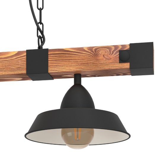 Eglo oldbury lampadario a sospensione 2 luci 86cm per sala da pranzo rustico nero e marrone