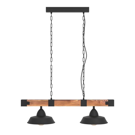 Eglo oldbury lampadario a sospensione 2 luci 86cm per sala da pranzo rustico nero e marrone