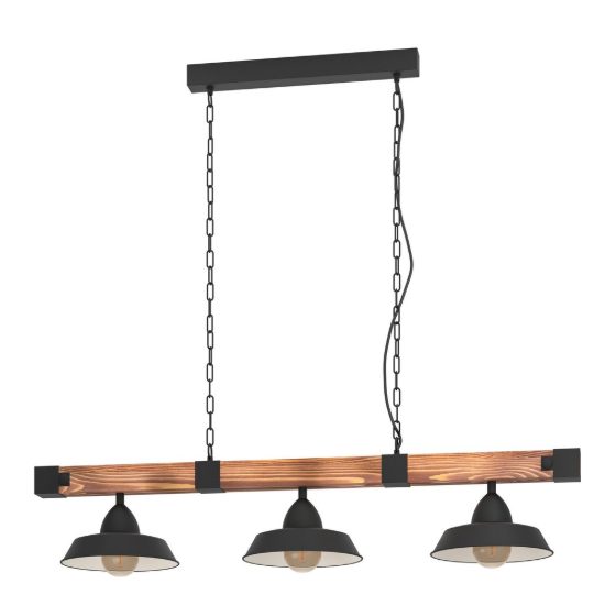 Eglo oldbury lampadario a sospensione 3 luci 118cm per cucina rustico nero e marrone