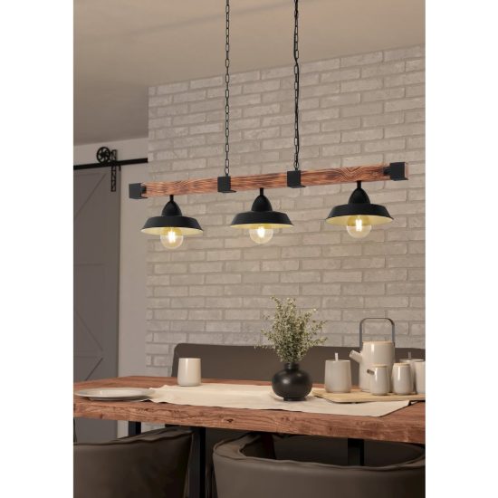 Eglo oldbury lampadario a sospensione 3 luci 118cm per cucina rustico nero e marrone