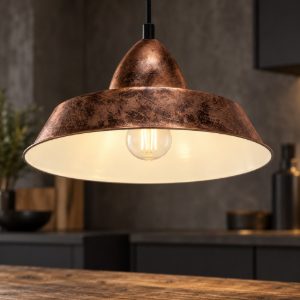 Eglo auckland lampadario a sospensione 26cm per cucina industriale rame anticato e bianco