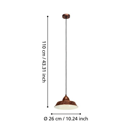 Eglo auckland lampadario a sospensione 26cm per cucina industriale rame anticato e bianco