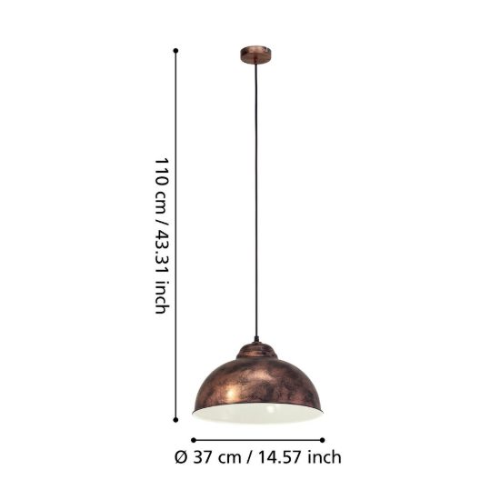 Eglo truro 2 lampadario a sospensione 37cm per cucina vintage rame anticato e bianco