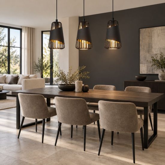 Eglo austell lampadario a sospensione 3 luci 76,5cm per cucina industriale nero e oro