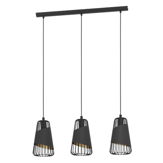 Eglo austell lampadario a sospensione 3 luci 76,5cm per cucina industriale nero e oro