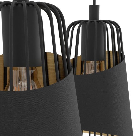Eglo austell lampadario a sospensione 3 luci 76,5cm per cucina industriale nero e oro