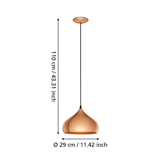 Eglo hapton lampadario a sospensione 29cm per cucina moderno rame e bianco