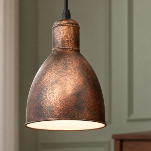 Eglo priddy 1 lampadario a sospensione 15,5cm per cucina moderno rame anticato e bianco