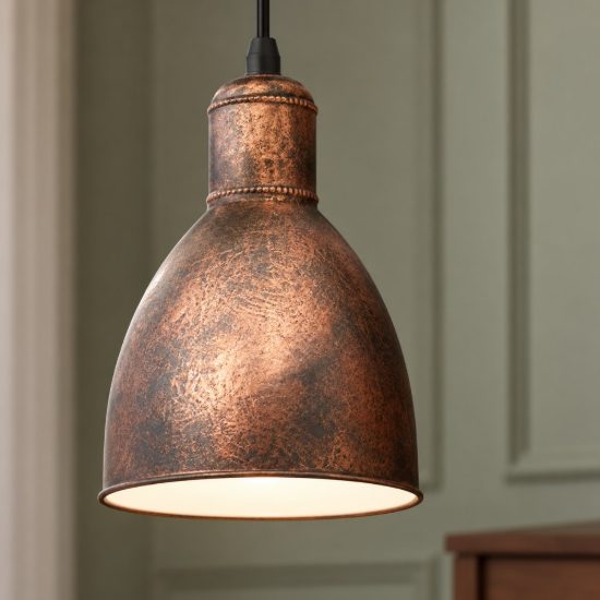 Eglo priddy 1 lampadario a sospensione 15,5cm per cucina moderno rame anticato e bianco