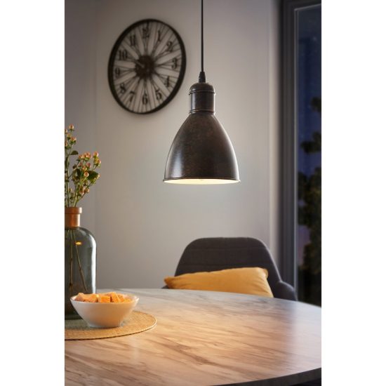 Eglo priddy 1 lampadario a sospensione 15,5cm per cucina moderno rame anticato e bianco