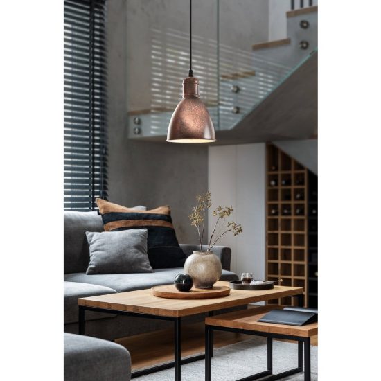 Eglo priddy 1 lampadario a sospensione 15,5cm per cucina moderno rame anticato e bianco