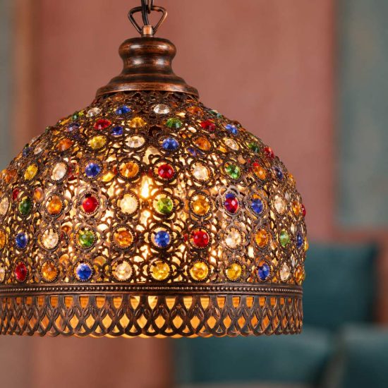Eglo jadida lampadario a sospensione 33cm per cucina moderno rame anticato con vetro multicolore