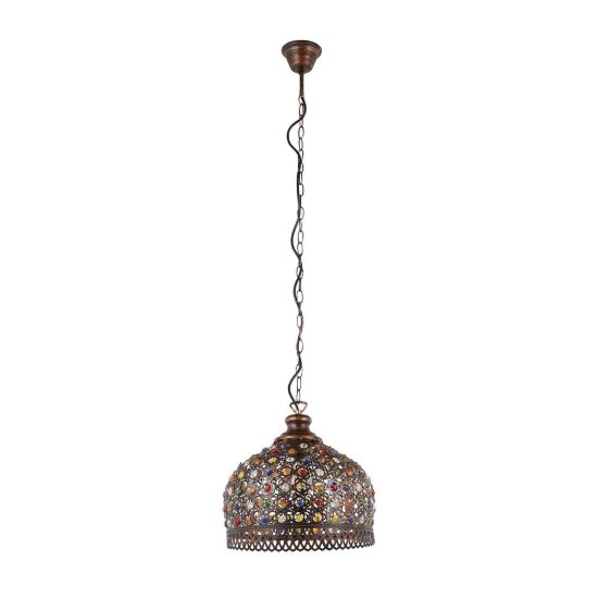 Eglo jadida lampadario a sospensione 33cm per cucina moderno rame anticato con vetro multicolore