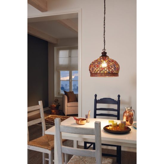 Eglo jadida lampadario a sospensione 33cm per cucina moderno rame anticato con vetro multicolore