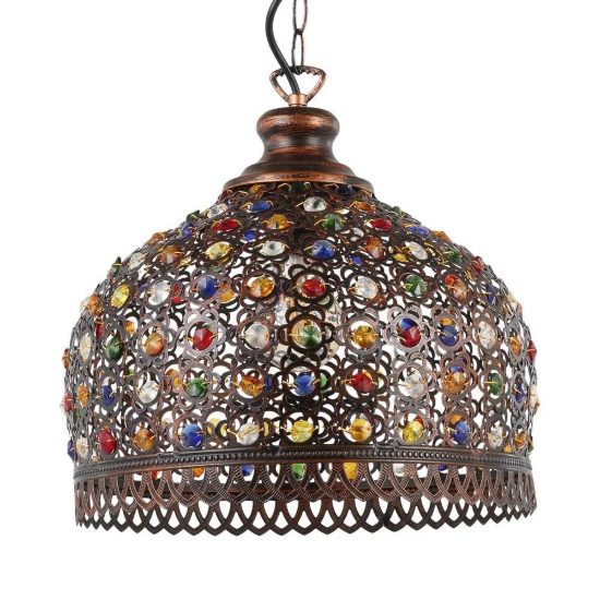 Eglo jadida lampadario a sospensione 33cm per cucina moderno rame anticato con vetro multicolore