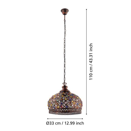 Eglo jadida lampadario a sospensione 33cm per cucina moderno rame anticato con vetro multicolore
