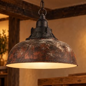 Eglo grantham 1 lampadario a sospensione 37cm per cucina vintage marrone e beige