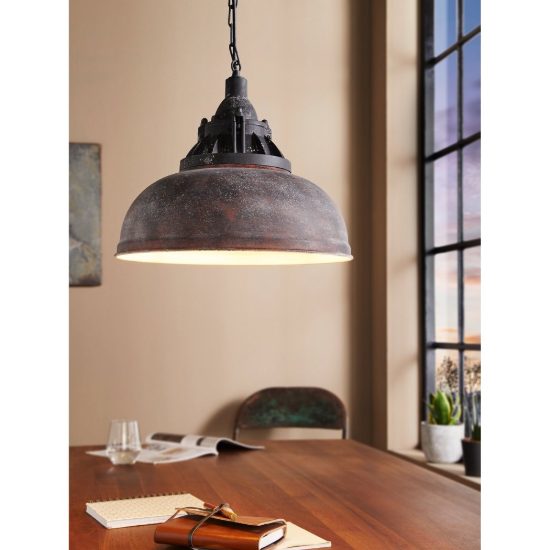 Eglo grantham 1 lampadario a sospensione 37cm per cucina vintage marrone e beige