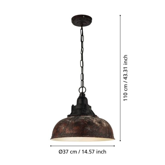Eglo grantham 1 lampadario a sospensione 37cm per cucina vintage marrone e beige