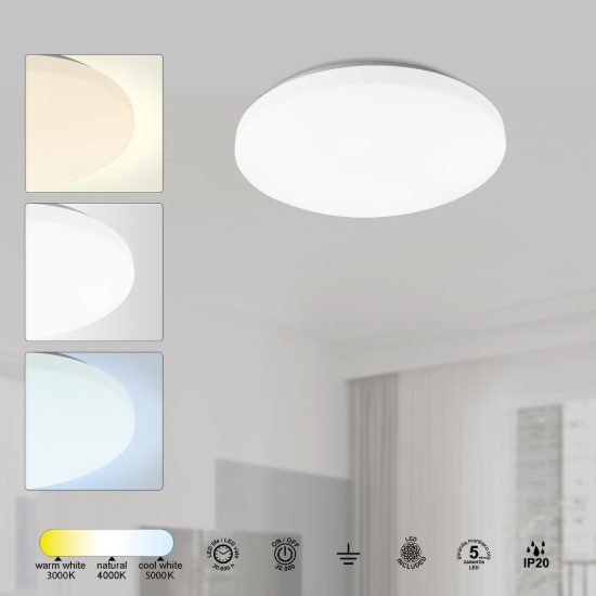 Plafoniera led 24w cct 3000k 5000k 33cm moderna tonda bianca